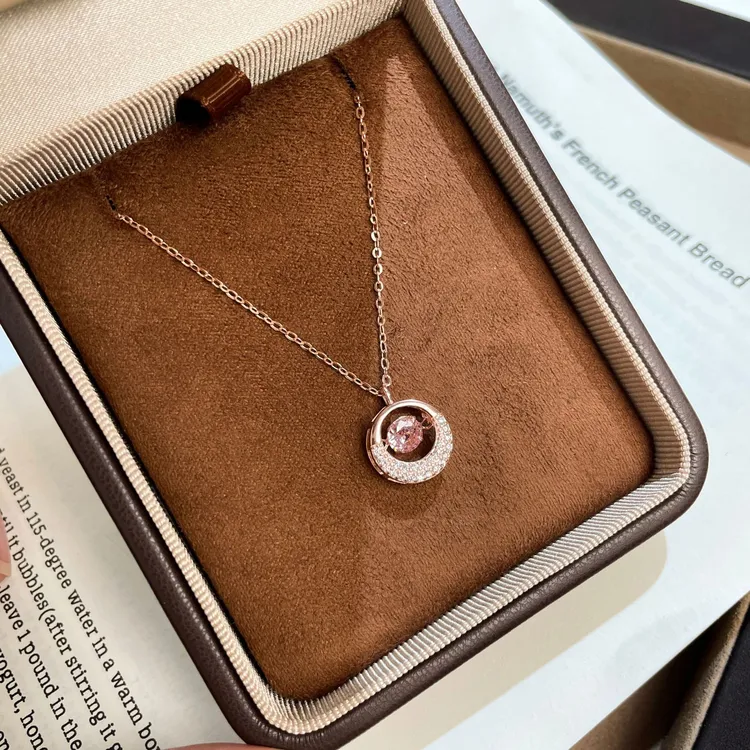 坠链均925银合成锆石 S925银轻奢小众跳动的心项链女玫瑰金高级感