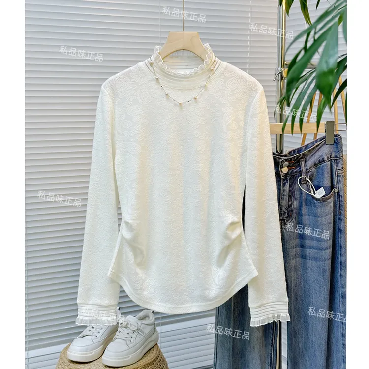 私品味秋冬内搭洋气漂亮蕾丝打底衫女爆款2025新款网纱上衣SS9333