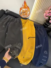 【加绒粗针水洗】秋冬加厚一体绒拼接刺绣韩版百搭收口卫裤男女同款