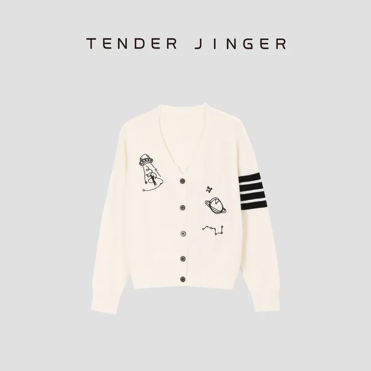 Tender Jinger秋冬提花羊毛V领针织开衫T53XZY41179