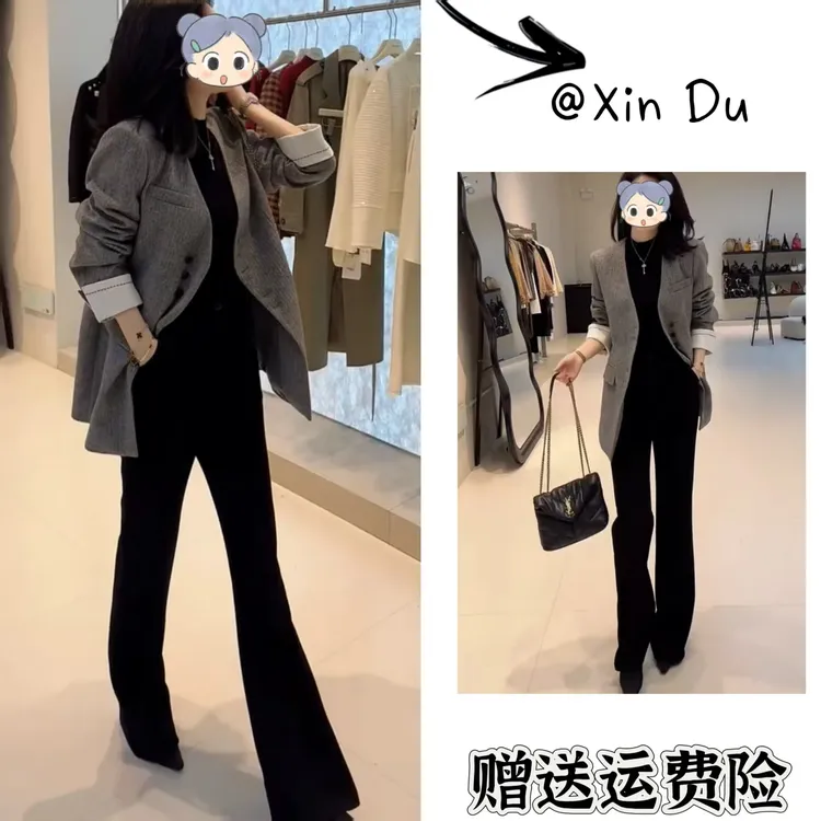 2025秋季新款时尚显瘦气质女士网红洋气两件套百搭款D23836