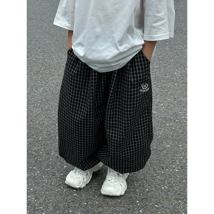 【Tang小白】男童格子灯笼裤25夏装儿童泡泡棉防蚊裤韩版宽松长裤薄
