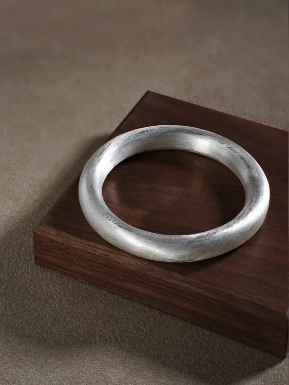 足银手镯 足银999中式古法纯手工拉丝素圈足银手镯简约经典传承