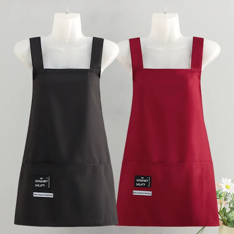 夏季透气防泼水小个子短款围裙女厨房家用做饭围腰工作服定制印字
