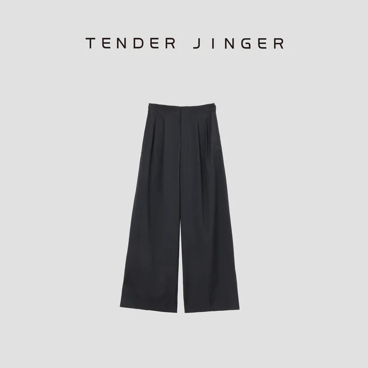 Tender Jinger【黑标】中高腰百搭黑色简约羊毛阔腿裤T43SJL286S