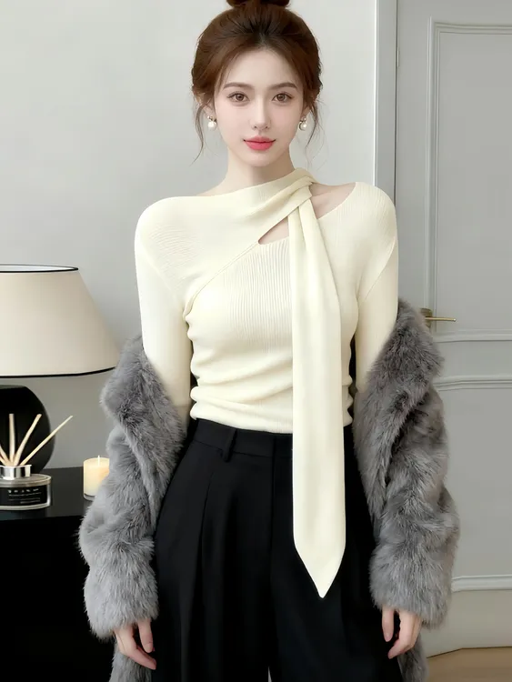 秋冬季穿搭爆款修身显瘦长袖打底衫2025新款显瘦针织衫女T恤上衣