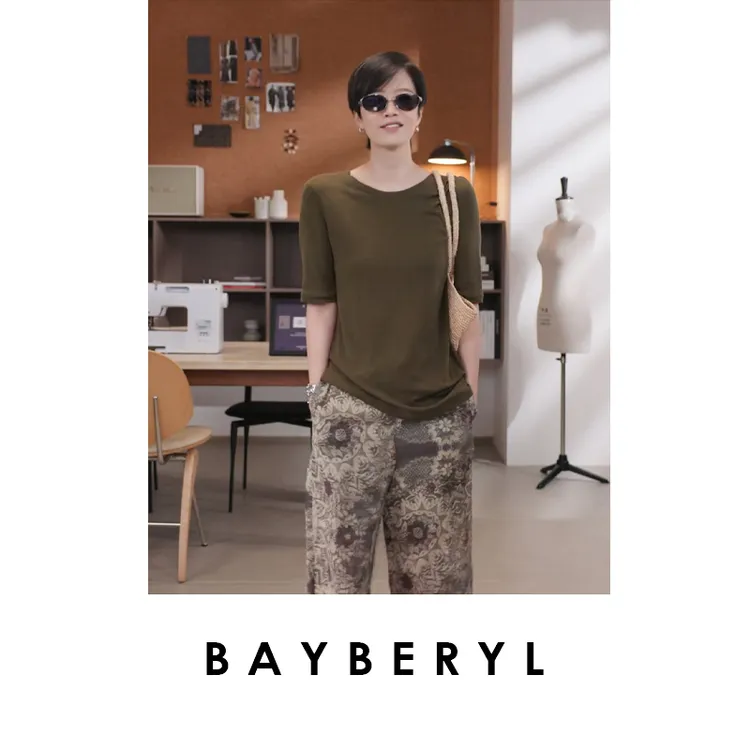 BAYBERYL老贝不规则天S羊毛圆领时尚25夏短袖T恤NT5G2304