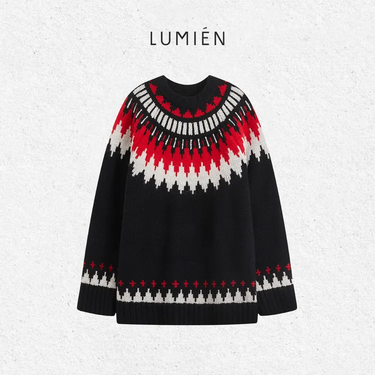 【LUMIEN 新品】费尔岛毛衣女秋冬宽松提花圆领针织衫LX5FSS105