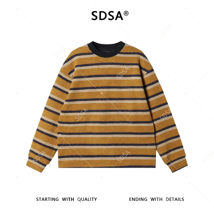 SDSA男士秋冬新款痞帅男装韩版简约撞色条纹针织长袖T恤百搭宽松