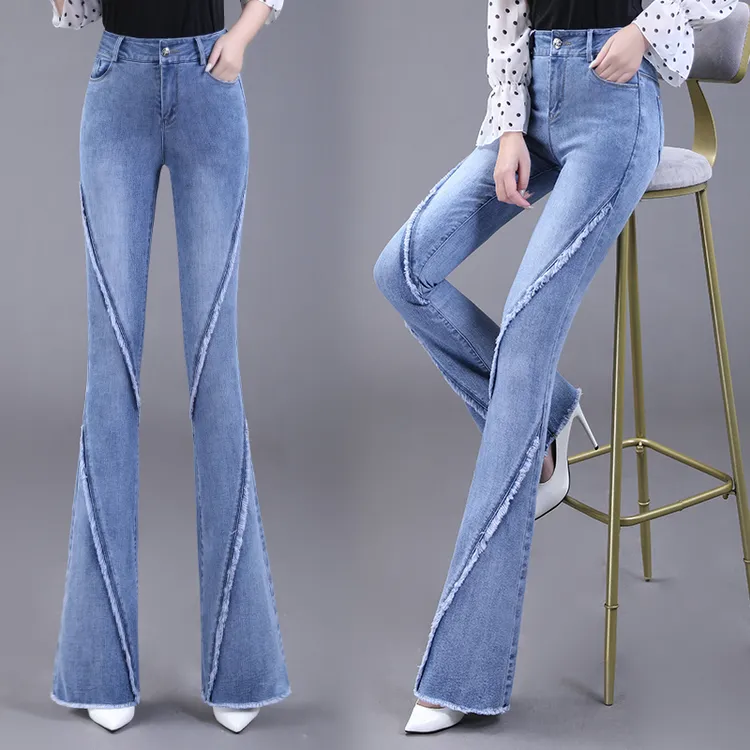 牛仔微喇叭裤女2025秋冬新款时尚洋气小众毛边高腰显瘦高端女裤子
