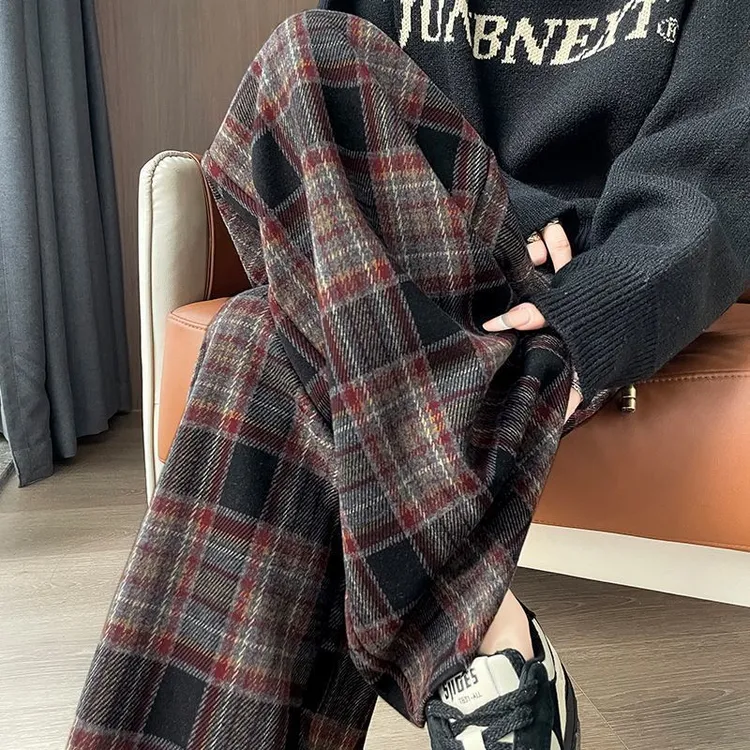 大码胖m200斤格子裤女学生春夏季慵懒梨形身材宽松运动休闲阔腿裤