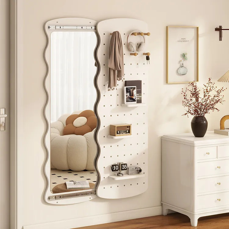 波浪洞洞板穿衣镜隐藏式推拉全身镜子家用可关闭壁挂墙玄关试衣镜