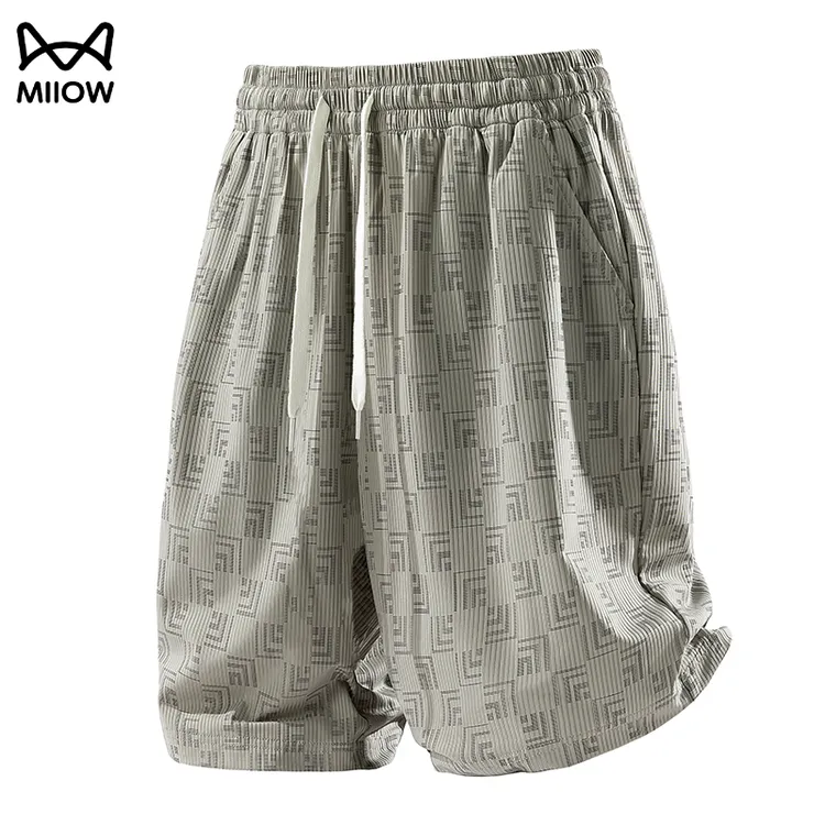 猫人美式复古印花短裤男夏季痞帅透气直筒裤薄款大码透气五分裤子