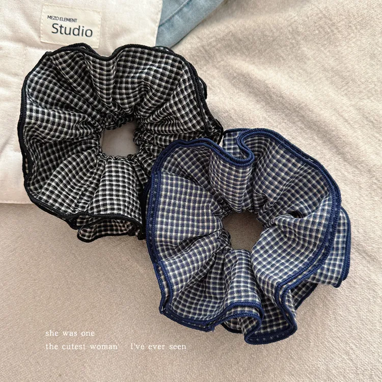 复古黑白格子双层头花发绳女2025新款肥肠头绳气质丸子头大肠发圈
