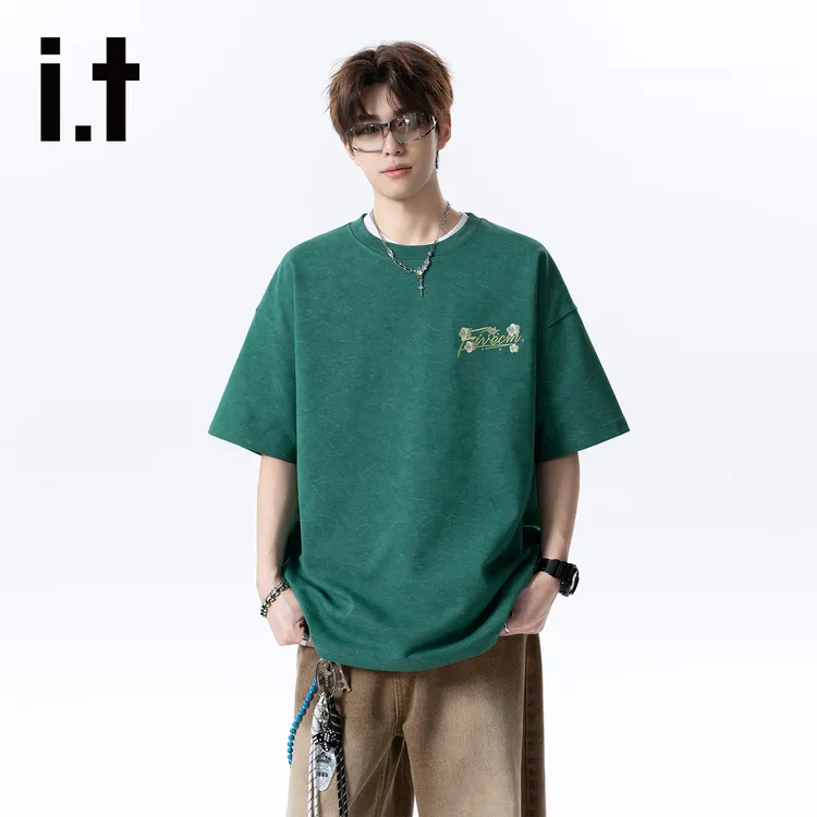 it :5cm/FIVECM深绿色刺绣短袖t恤男女同款2025秋季新款潮牌半袖