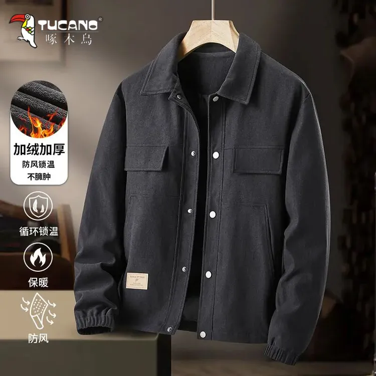 TUCANO/啄木鳥工装外套男士秋冬季新款加绒加厚款翻领夹克上衣服