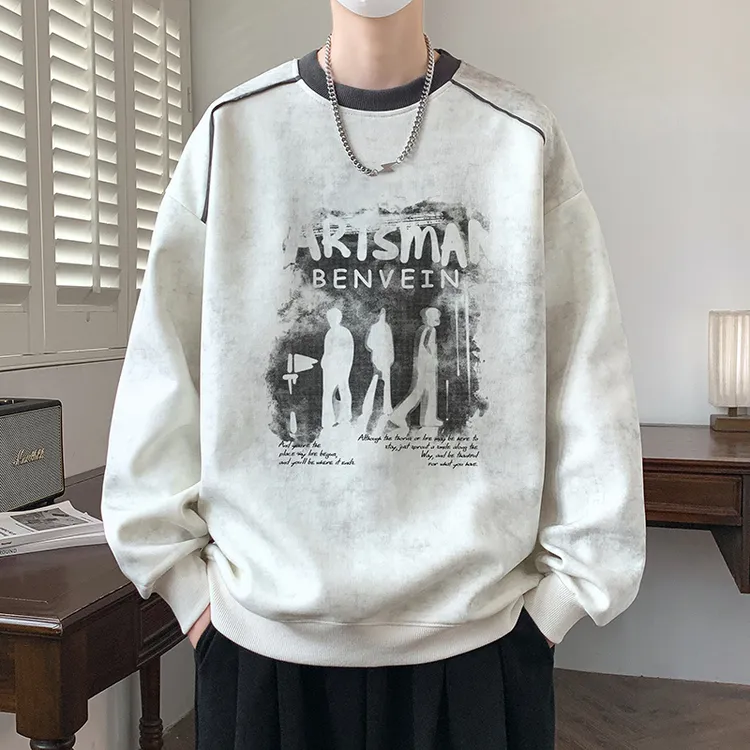 新款青少年美式秋冬季圆领痞帅帅气卫衣打底宽松外套男生长袖上衣