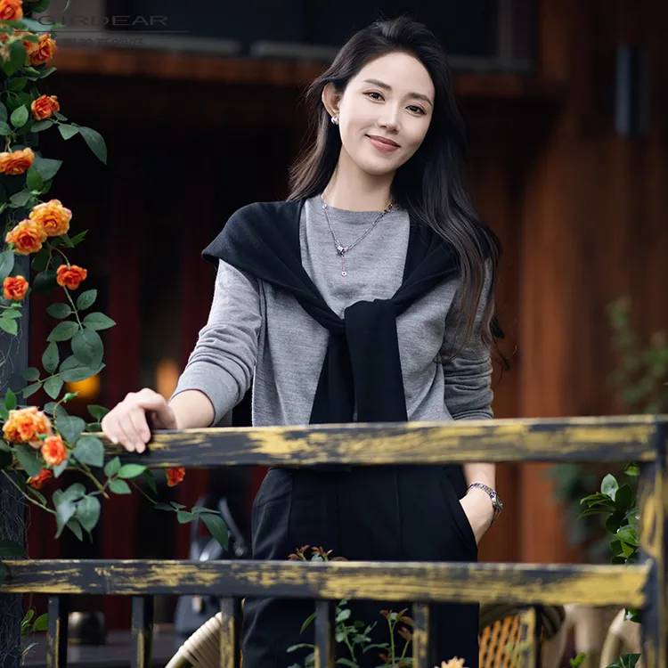 GIRDEAR/哥弟真的好新款圆领上衣极简风百搭绵羊毛针织衫838001