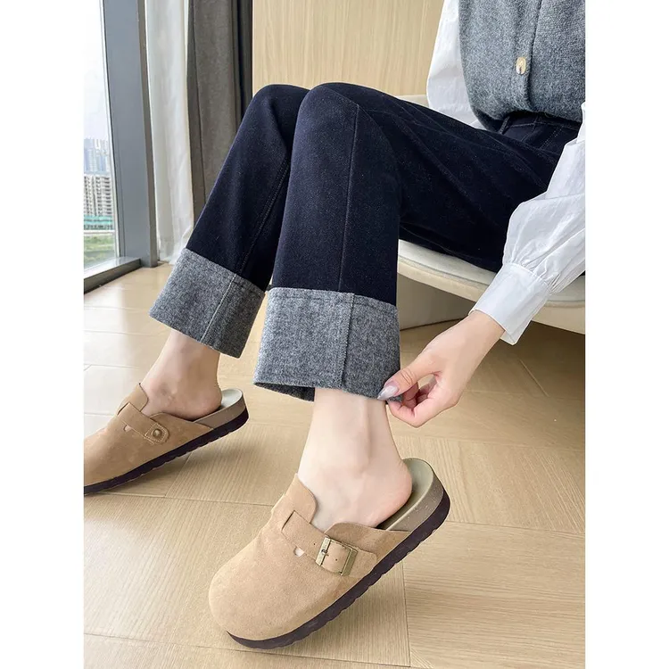 加绒烟管裤女秋冬2025新款高腰显瘦弹力九分薄绒女士直筒牛仔裤子