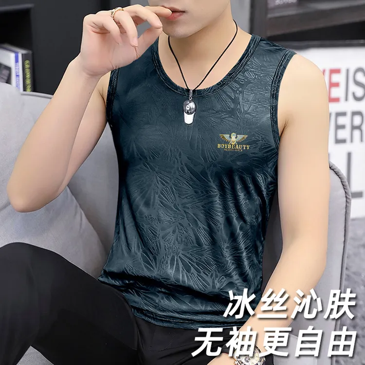 2026年夏季新款男士无袖冰丝圆领宽肩背心运动健身薄款上衣服男装