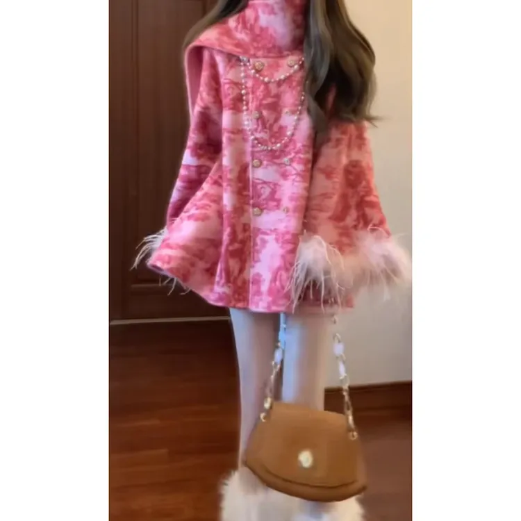 【春日秘境】2025冬季新款名媛千金风双面呢大衣配显瘦高腰半身裙