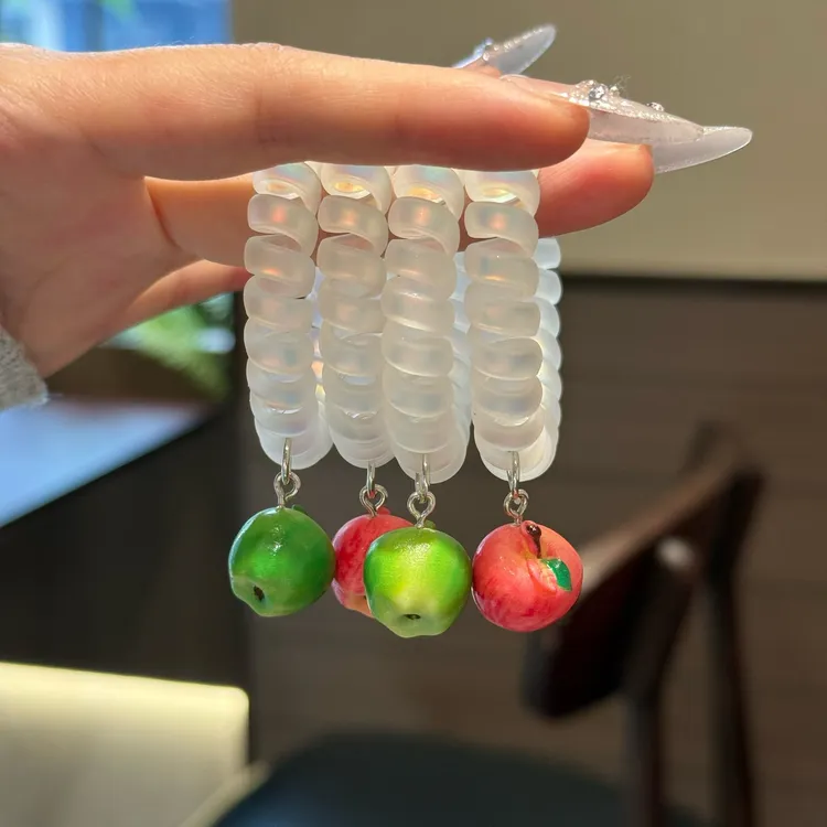 可爱个性趣味苹果人鱼姬电话线发圈高弹力耐用百搭ins风发绳发饰