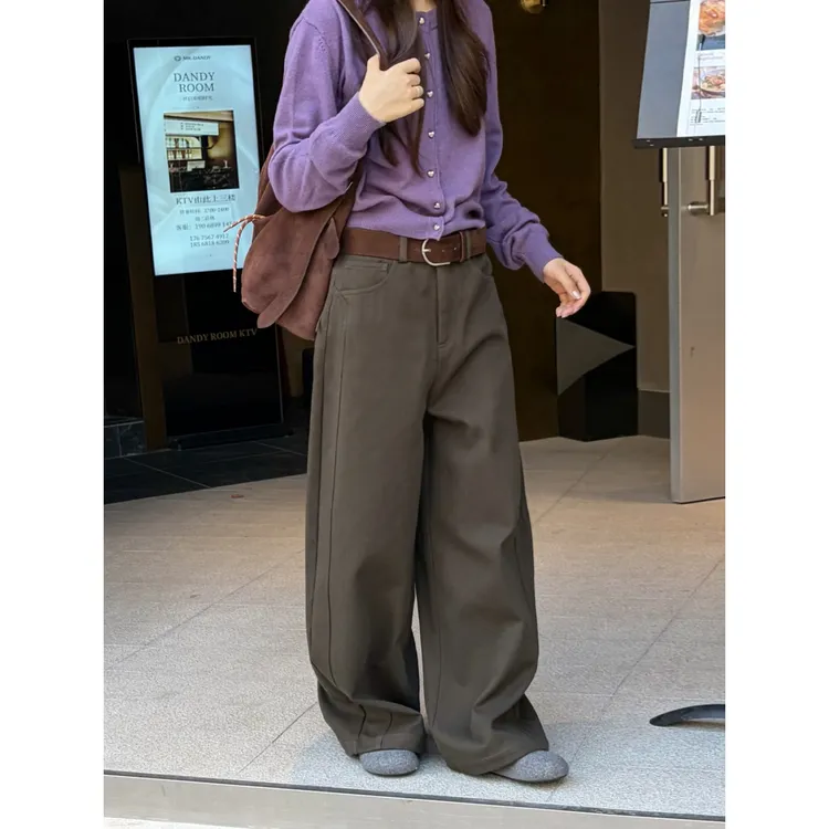 ICC 冬季加绒阔腿休闲裤女极简风镰刀裤子女十三行广州女装1371