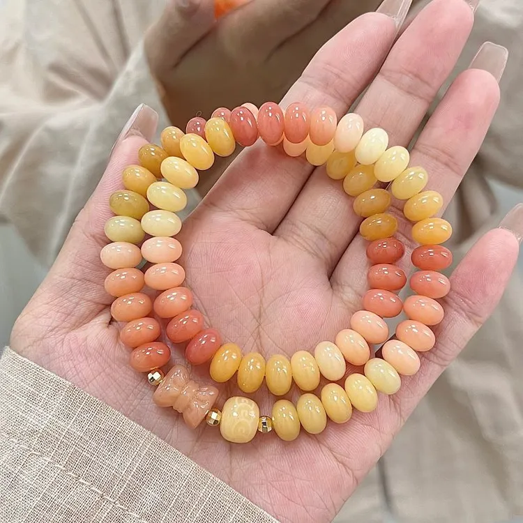 渐变粉菩提手串男女算盘珠双圈盘玩佛珠念珠文玩手链