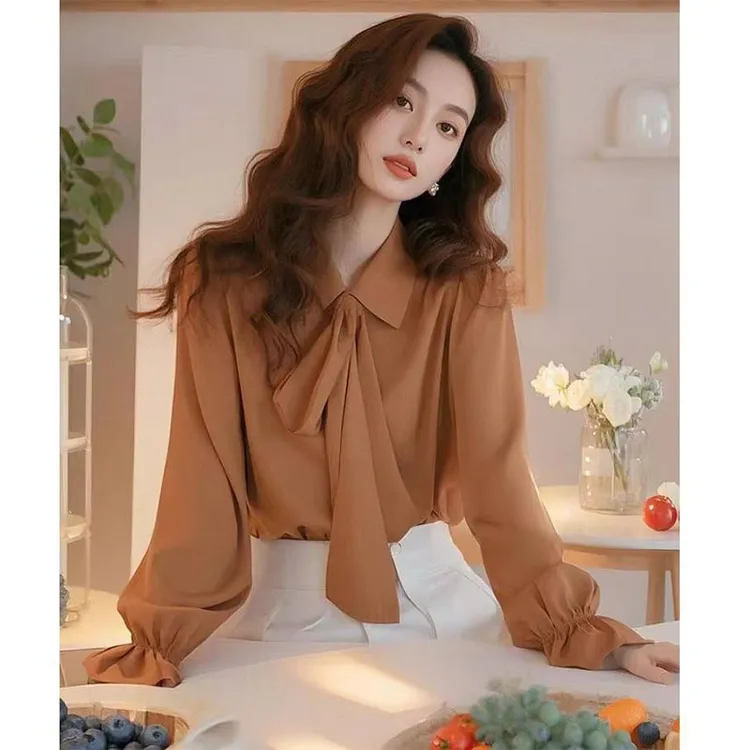 2025年春秋季新款小个子洋气设计感雪纺衫女小众洋气百搭潮流上衣