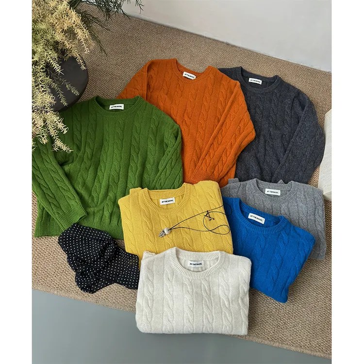 【丹姐家~麻花套头毛衣】秋冬高端百搭纯色麻花圆领针织衫