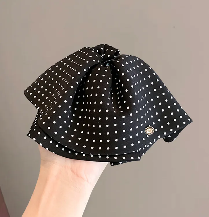 波点三层网纱飘逸灵动蝴蝶结马尾夹半扎发后脑勺鲨鱼夹抓夹发饰女