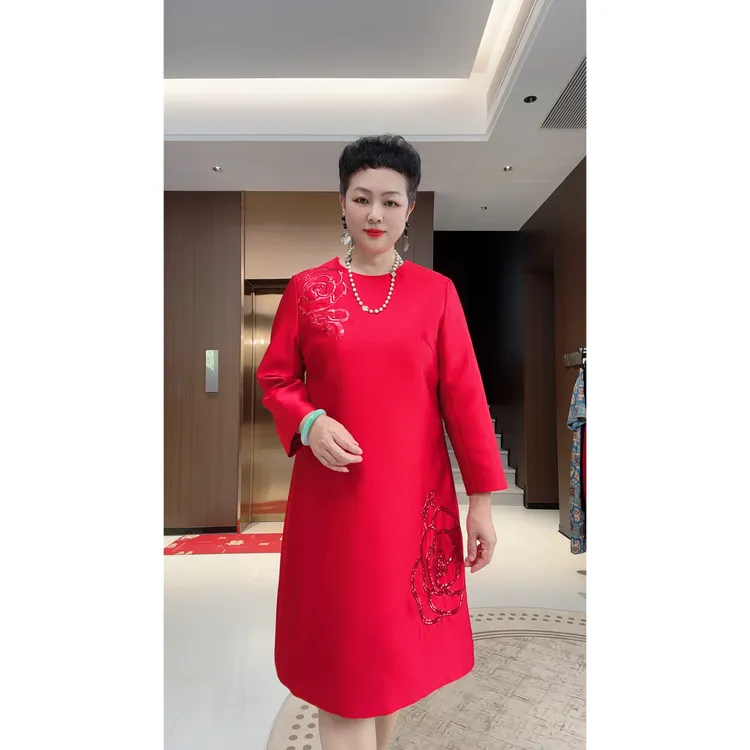 高端轻奢气质女装宽松显瘦长款连衣裙8816