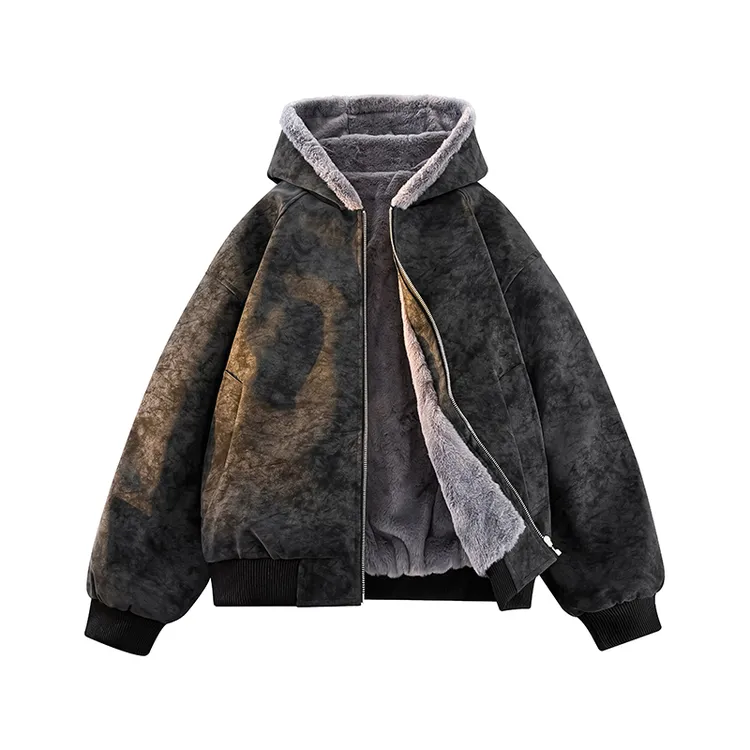【富富】冬季加绒连帽皮衣座山雕男复古耐磨保暖防风防水休闲宽松