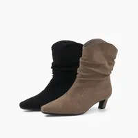 杜米亚牛反绒复古堆堆女鞋短靴D712111-2 