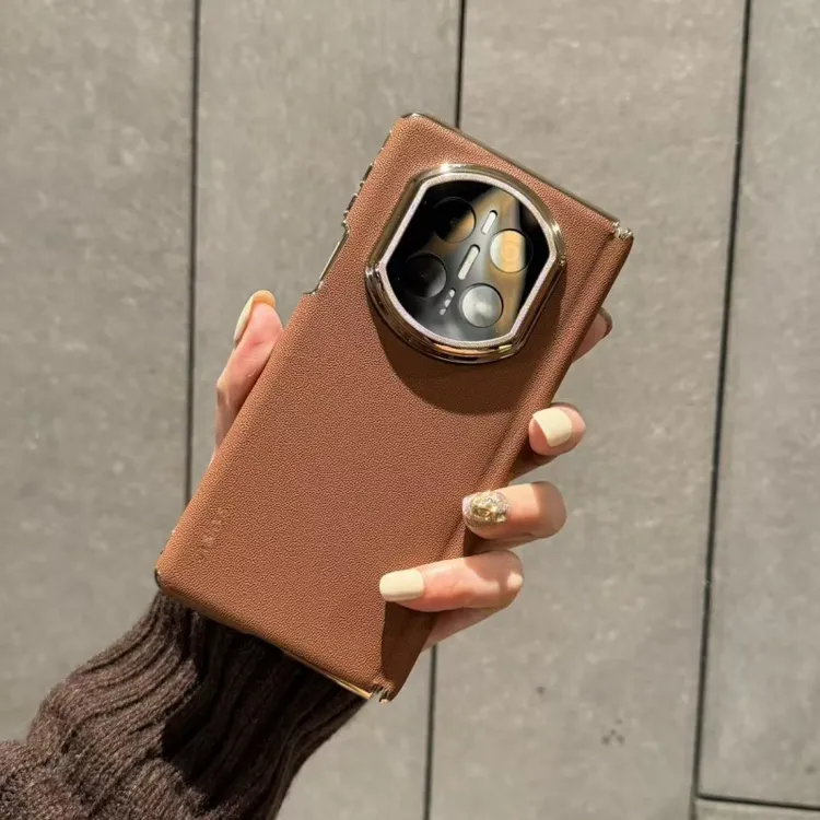 适用华为matex7手机壳折叠屏新款素皮硬壳双中轴铰链保护美拉德色