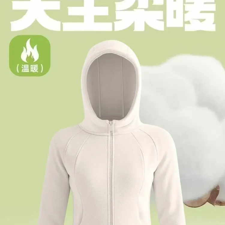 秋冬加绒户外带帽修身透气健身保暖卫衣运动外套带口袋