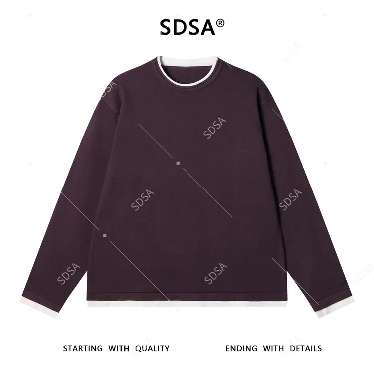 SDSA男士秋冬新款痞帅男装韩版简约撞色卷边假两件毛衣百搭针织衫