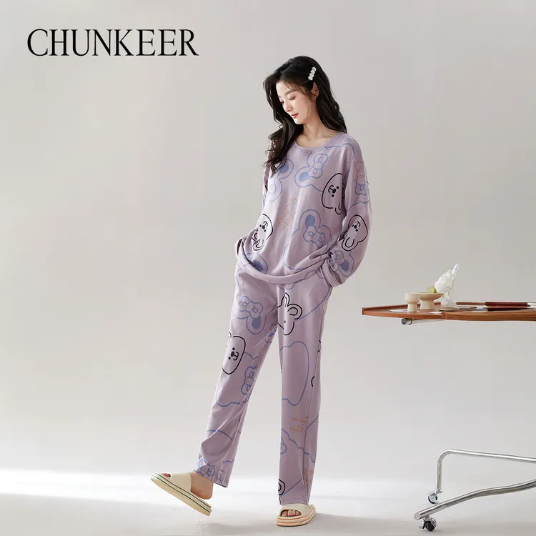 CHUNKEER睡衣女春秋款纯棉2026新款秋季防凸点全棉印花家居服套装
