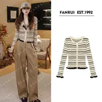 FANRUI/泛芮「玛奇朵」条纹时髦洋气混纱舒适百搭针织开衫B18235
