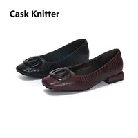 2508Cask Knitter 2508低跟秋季百搭皮女真皮方头鞋