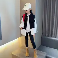 女童衬衫2025新款春秋款儿童洋气时髦假两件上衣中大童装女孩套装