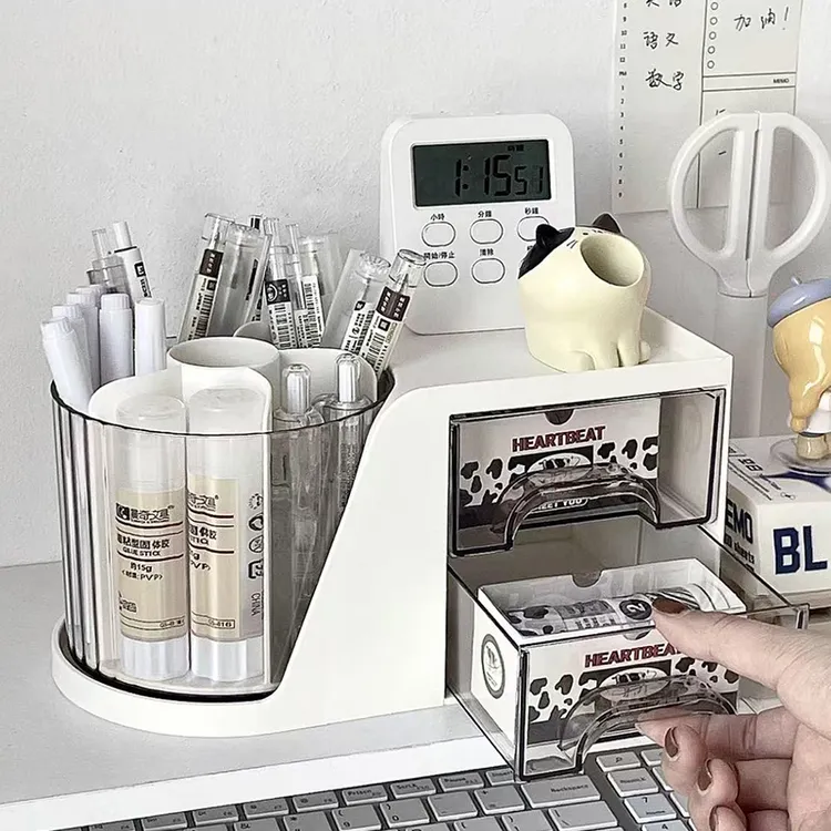 桌面可旋转收纳盒大容量笔筒学生书桌置物架多功能女生化妆品收纳