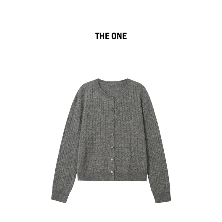 AZE 灰调子 灰色绵羊毛混纺亲肤软糯绞花针织开衫 CC51119M7