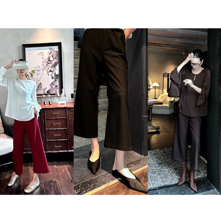 紫紫 MM经典裤 松紧腰直筒轻奢时尚休闲气质款羊毛裤ZD08KZHJ155