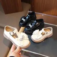 女童皮鞋春秋新款小女孩黑色水钻蝴蝶结公主鞋中大童软底8812