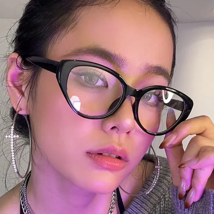 【一荚】茶色复古猫眼眼镜框女款大脸显瘦