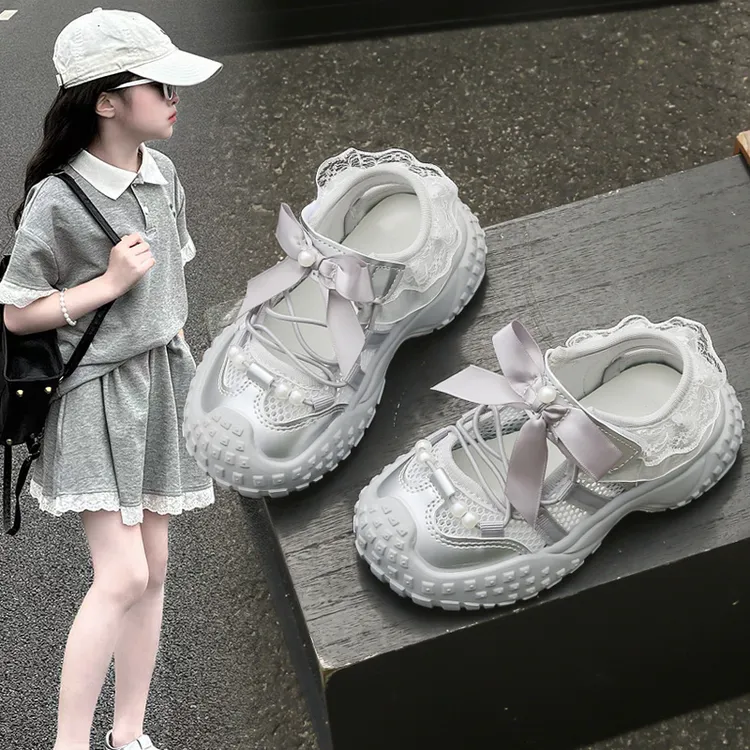 ABC女童鞋子儿童公主运动凉鞋2025新款夏季夏款女孩透气薄款软底