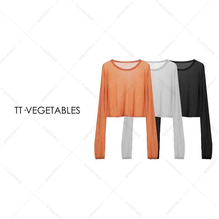 TT・VEGETABLES【序白】时夜 圆领落肩长袖T恤短款防晒打底衫521271