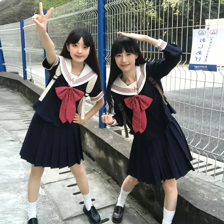 空栗鼠丸【桃芙梨】jk制服甜美学院风水手服百褶短裙双子收腰套装女