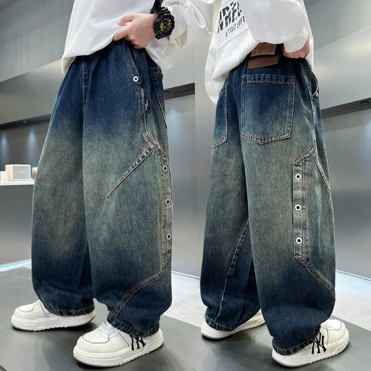 童装男孩牛仔裤2025春秋季新款中大童拼接洋气休闲裤韩版百搭长裤